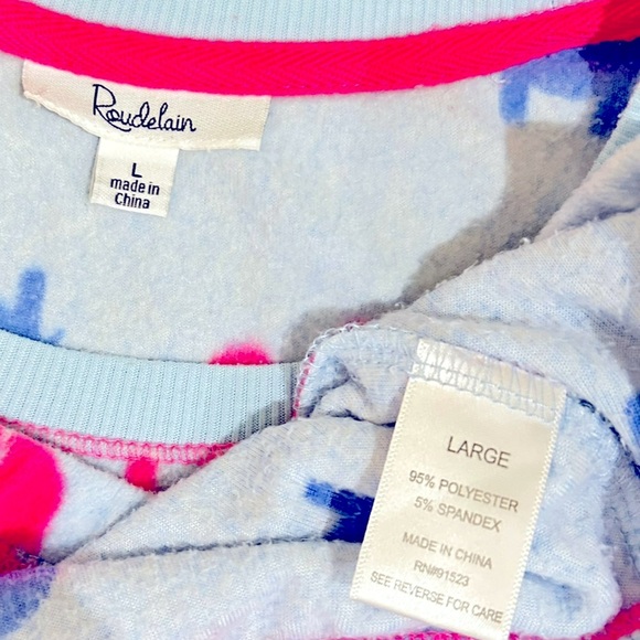 Roudelain elephant Print fleece Pajama coordinated Set pink/ blue size large - Picture 6 of 6